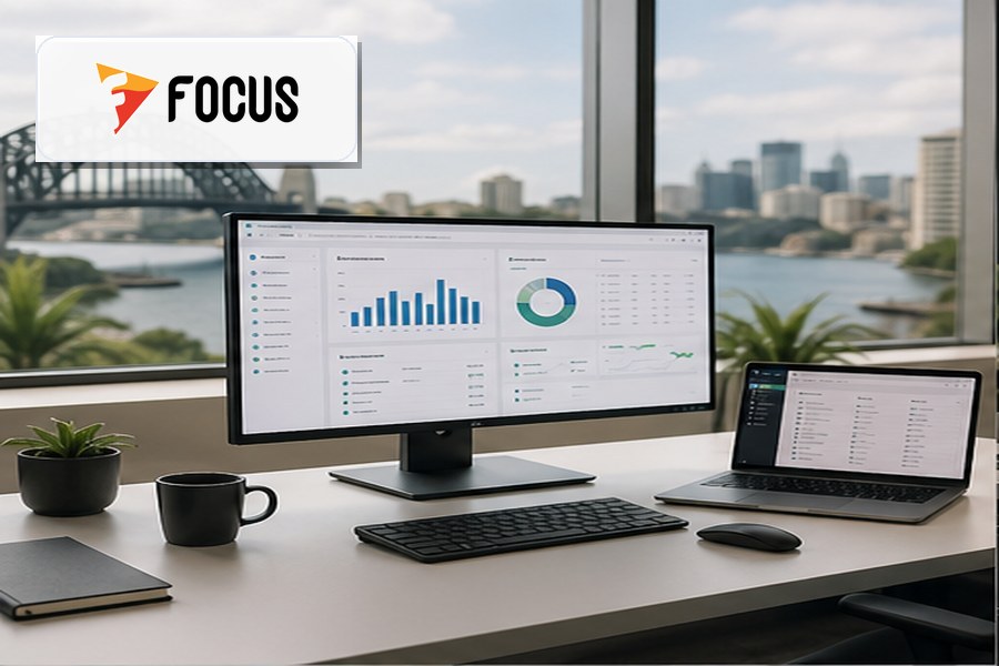 ERP dashboards with Focus Softnet partnership branding for connected business operations